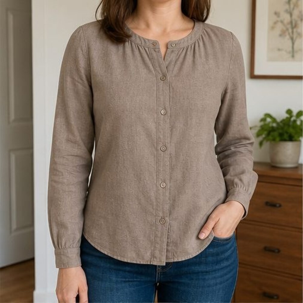 Taupe Ruffle Blouse - Picture 2 of 6